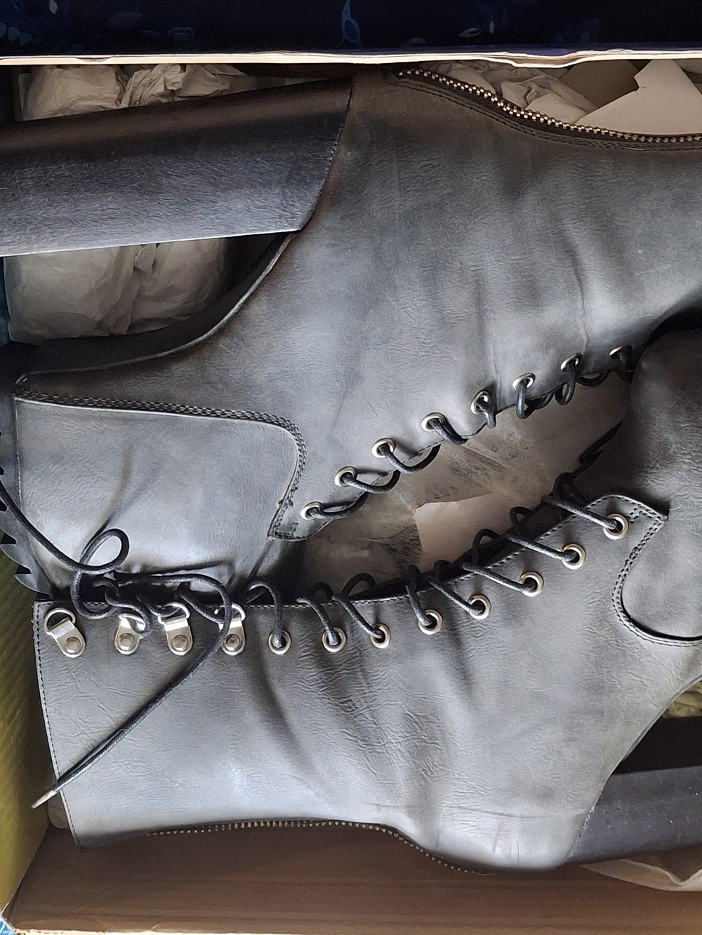 Current Mood Black Lace-Up Platform Ankle Boots - Picture 3 of 6